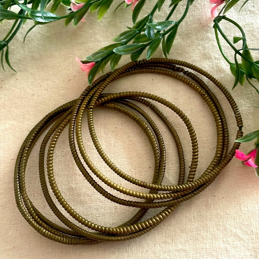 8 Vintage Zulu South African Brass Rope Style Wrapped Stacked Bangles Authentic